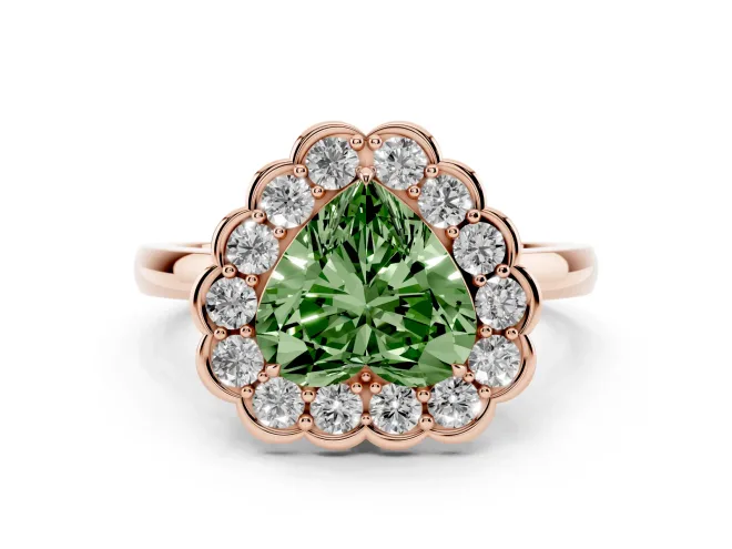 Heart-Shaped Scalloped Cluster Halo Engagement Ring Setting for a Fancy Green Lab-Grown Diamond | Plain Band | Rose Gold