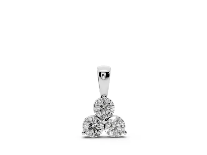 Round Lab-Grown Diamond Triangle Cluster Pendant Necklace | Shared Middle Prong | Sterling Silver