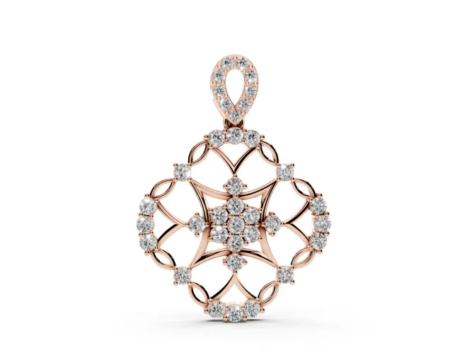 Round Lab-Grown Diamond Openwork Cluster Pendant Necklace | Quatrefoil Frame | Rose Gold