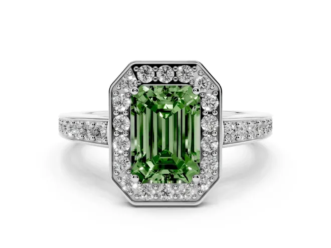 Emerald Cut Framed Halo Engagement Ring Setting for a Fancy Green Lab-Grown Diamond | White Gold