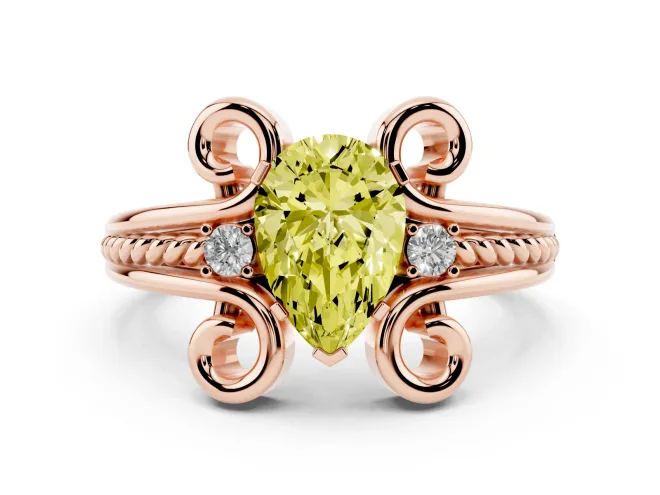 Pear-Shaped Scroll Engagement Ring Setting for a Fancy Yellow Lab-Grown Diamond | Rose Gold