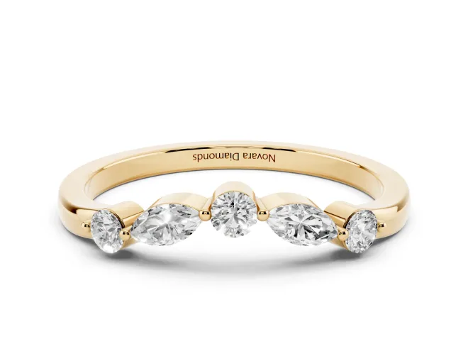 Round and Marquise Lab-Grown Diamond Alternating Curved Wedding Band | Prong Set | Yellow Gold