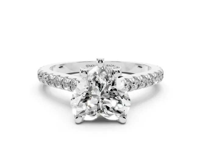 Heart Cut Diamond Solitaire Ring Set in Platinum with Brilliant Pavé Band and Prong Setting