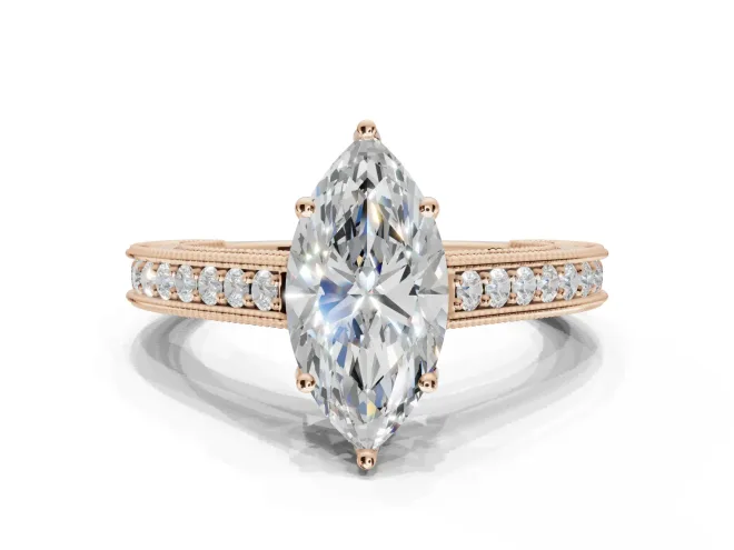 Marquise Vintage Engraved Pavé Engagement Ring Setting | Milgrain Edges | Rose Gold