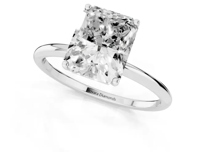 Radiant Cut Diamond Solitaire Engagement Ring Set in Platinum with Thin Band and Prong Setting – second view