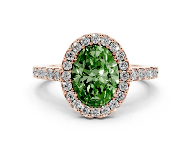Oval Halo Engagement Ring Setting for a Fancy Green Lab-Grown Diamond | Single Row Pavé Band | Rose Gold