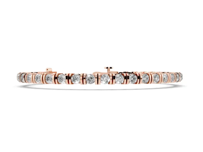 Round Lab-Grown Diamond Bar Set Tennis Bracelet | Box Clasp | Rose Gold