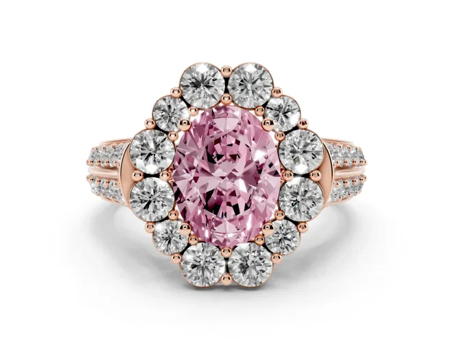 Oval Large Accent Halo Engagement Ring Setting for a Fancy Pink Lab-Grown Diamond | Rose Gold