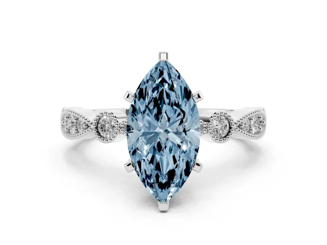 Marquise Vintage Engagement Ring Setting for a Fancy Blue Lab-Grown Diamond | Sterling Silver