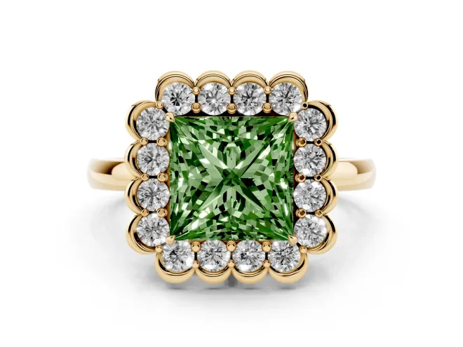 Princess Cut Halo Engagement Ring Setting for a Fancy Green Lab-Grown Diamond | Yellow Gold - Design NV-24719