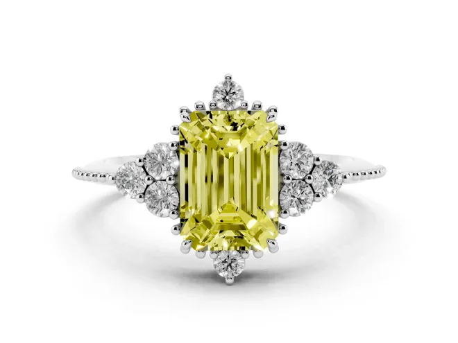 Emerald Cut Cluster Engagement Ring Setting for a Fancy Yellow Lab-Grown Diamond | White Gold