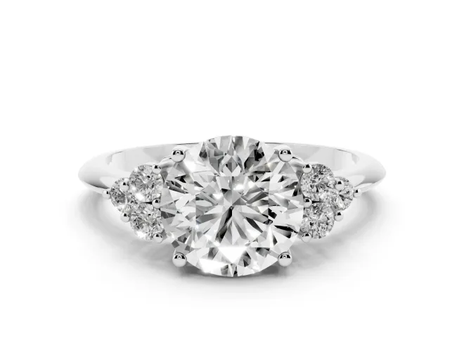 Round Cut Diamond Cluster Ring Set in Platinum with Plain Band and Prong Setting
