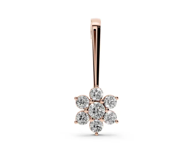 Round Lab-Grown Diamond Flower Cluster Pendant Necklace | Grooved Bail | Rose Gold