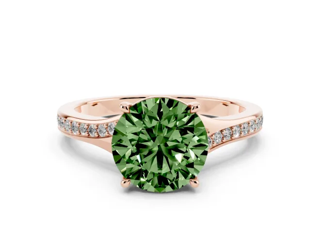 Round Pavé Solitaire Engagement Ring Setting for a Fancy Green Lab-Grown Diamond | Sweeping Shoulders | Rose Gold