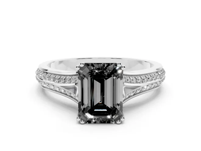Emerald Cut Split Shank Engagement Ring Setting for a Black Center | Pavé Band | Platinum