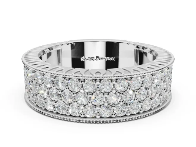 Round Lab-Grown Diamond Wide Pavé Wedding Band | Milgrain Edges | Platinum