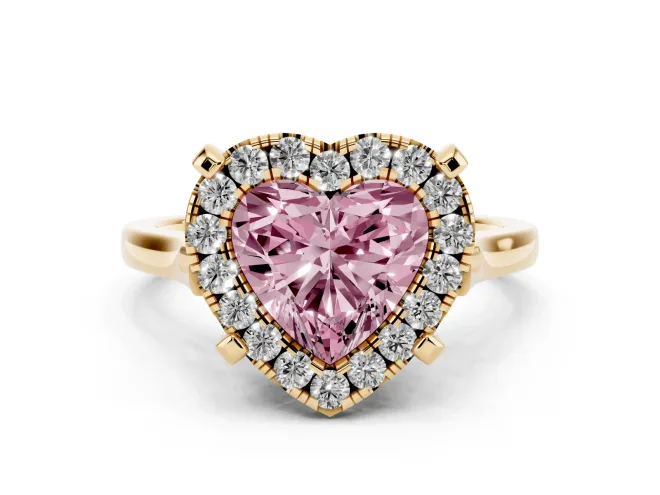 Heart-Shaped Claw Corner Halo Engagement Ring Setting for a Fancy Pink Lab-Grown Diamond | Slim Plain Band | Yellow Gold