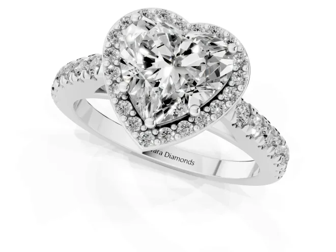 Heart Cut Diamond Halo Engagement Ring Set in Silver with Pavé Band and Prong Setting – second view