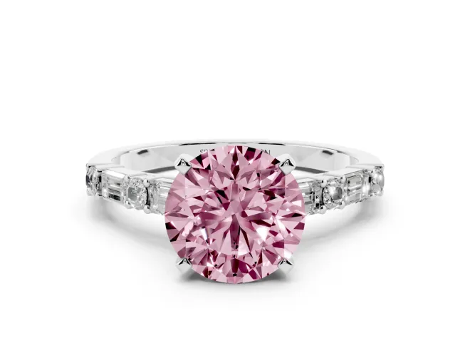 Round Baguette Side Stone Engagement Ring Setting for a Fancy Pink Lab-Grown Diamond | White Gold