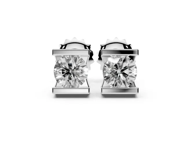 Round Lab-Grown Diamond Bar Set Solitaire Stud Earrings | Open Sides | Sterling Silver