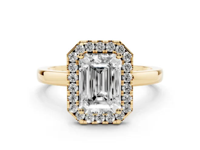Emerald Cut Thin Halo Engagement Ring Setting | Plain Polished Band | Yellow Gold