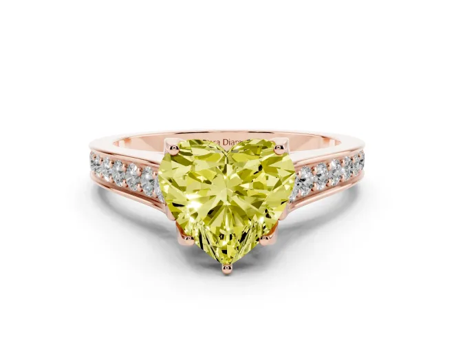 Heart-Shaped Graduated Pavé Engagement Ring Setting for a Fancy Yellow Lab-Grown Diamond | Rose Gold