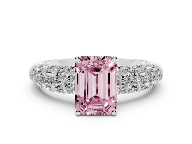 Emerald Cut Multi Row Pavé Engagement Ring Setting for a Fancy Pink Lab-Grown Diamond | Platinum