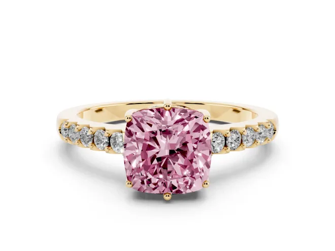 Cushion Cut Engagement Ring Setting for a Fancy Pink Lab-Grown Diamond | Yellow Gold - Design NV-24649