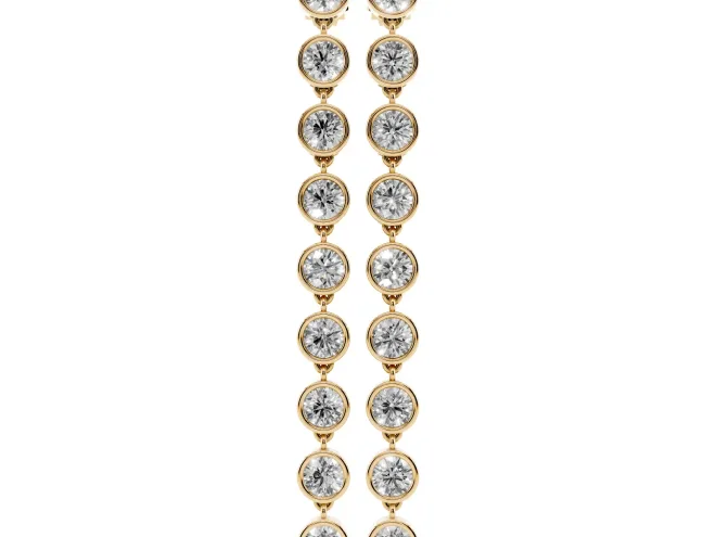 Round Lab-Grown Diamond Bezel Station Drop Earrings | Nine Linked Bezels | Yellow Gold