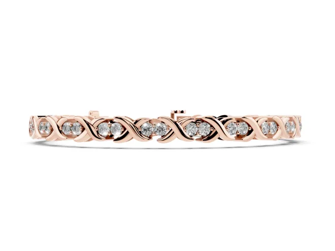 Round Lab-Grown Diamond X-Link Tennis Bracelet | Two-Stone Prong Settings | Rose Gold