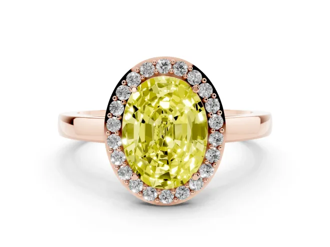 Fancy Yellow Oval Cut Diamond Halo Ring Set in Rose gold with Solitaire Band and Prong Setting