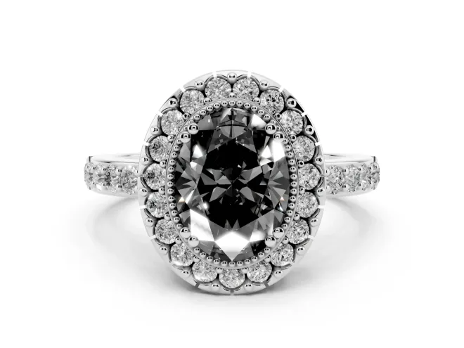Oval Vintage Milgrain Halo Engagement Ring Setting for a Black Center | Pierced Gallery | White Gold
