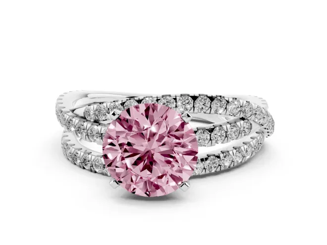 Round Twisted Pavé Engagement Ring Setting for a Fancy Pink Lab-Grown Diamond | White Gold