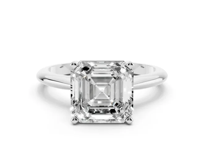 Asscher Cut Plain Knife-Edge Solitaire Engagement Ring Setting | Claw Prongs | White Gold