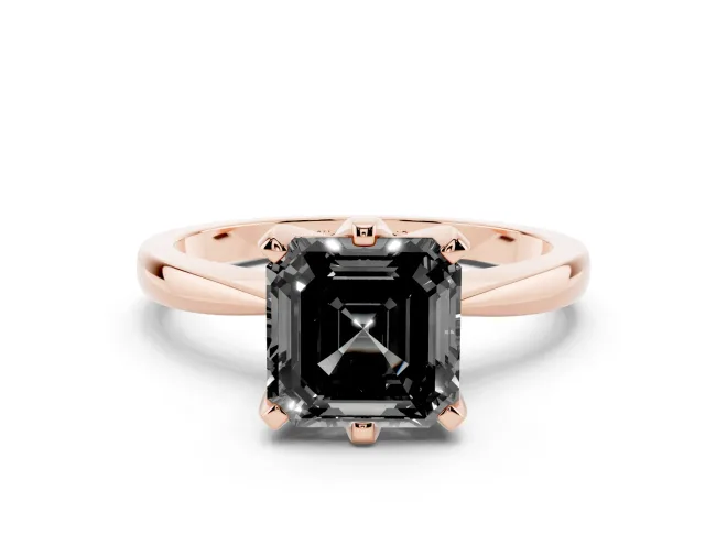 Asscher Cut Tapered Solitaire Engagement Ring Setting for a Black Center | Rose Gold
