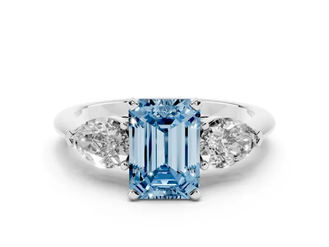 Emerald Cut 3-Stone Engagement Ring Setting for a Fancy Blue Lab-Grown Diamond | Platinum