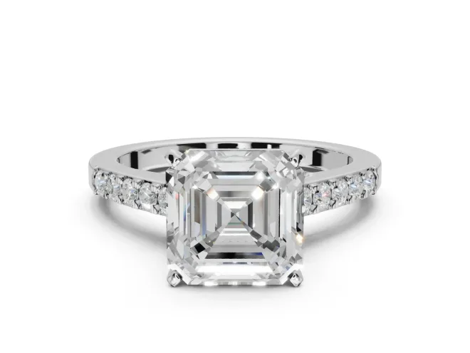 Asscher Cut Pavé Solitaire Engagement Ring Setting | Crossover Gallery | White Gold