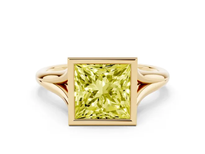 Princess Cut Bezel Engagement Ring Setting for a Fancy Yellow Lab-Grown Diamond | Yellow Gold