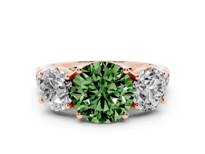 Round Three Stone Engagement Ring Setting for a Fancy Green Lab-Grown Diamond | Accented Shoulders | Rose Gold