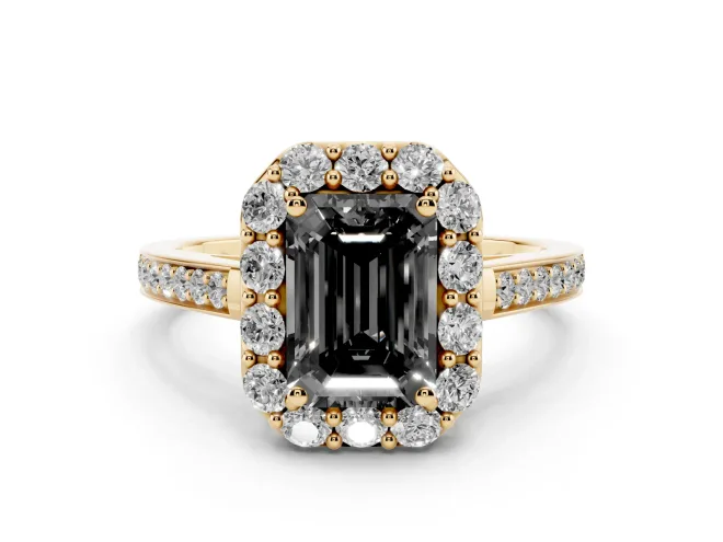 Emerald Cut Floral Halo Engagement Ring Setting for a Black Center | Yellow Gold