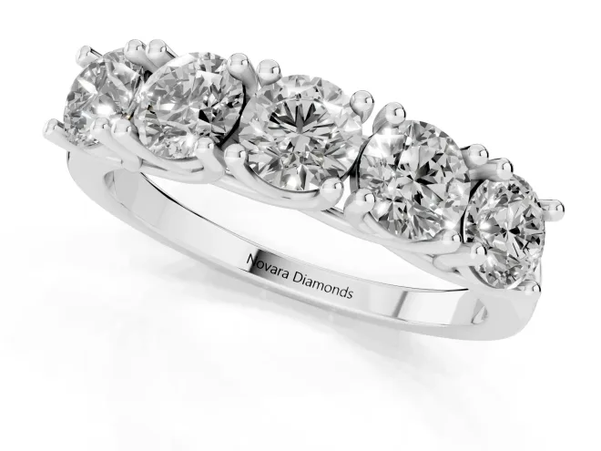 Five-Stone Round Diamond Wedding Band Set in Platinum with Prong Setting – second view