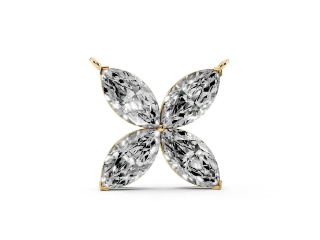 Marquise Lab-Grown Diamond Four-Petal Flower Pendant Necklace | V-Prong Tips | Yellow Gold