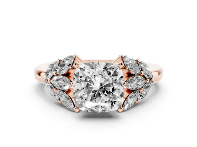 Cushion Cut Leaf Cluster Engagement Ring Setting | Rose Gold