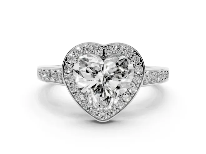 Heart Cut Diamond Halo Pavé Engagement Ring Set in Silver with Bezel Setting
