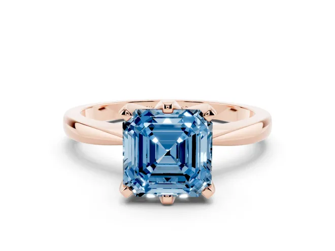 Asscher Cut Tapered Solitaire Engagement Ring Setting for a Fancy Blue Lab-Grown Diamond | Claw Prong Head | Rose Gold