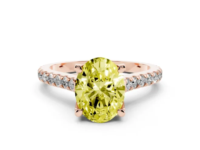 Oval Hidden Halo Pavé Engagement Ring Setting for a Fancy Yellow Lab-Grown Diamond | Claw Prongs | Rose Gold