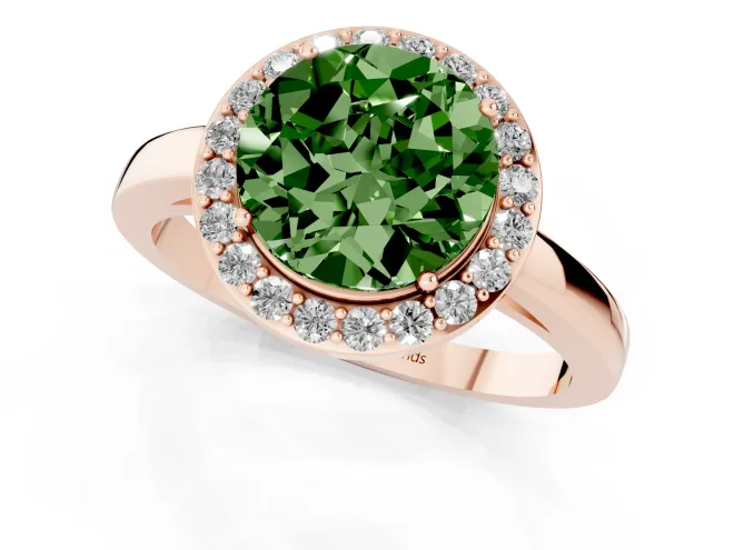 Fancy Green Round Cut Diamond Halo Ring Set in Rose gold with Solitaire Band and Prong Setting – second view
