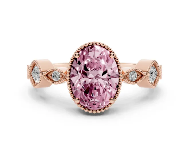 Oval Vintage Engagement Ring Setting for a Fancy Pink Lab-Grown Diamond | Rose Gold