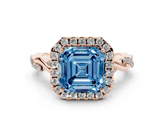 Asscher Cut Twist Halo Engagement Ring Setting for a Fancy Blue Lab-Grown Diamond | Rose Gold