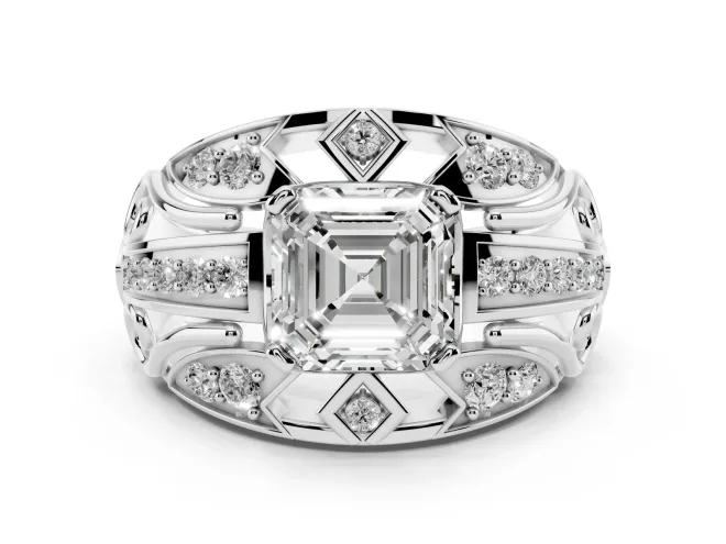 Asscher Cut Art Deco Graduated Pavé Engagement Ring Setting | Split Shank | White Gold
